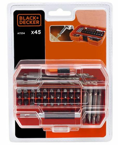 BLACK+DECKER Zubehörset 45-teilig mit Bohrern, Bits und magnetischem Halter