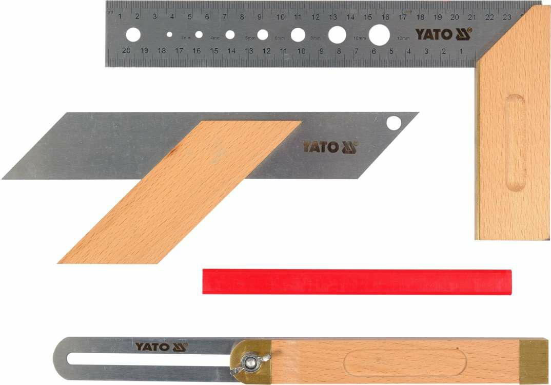 YATO Streichmaß-Set 4-teilig mit Edelstahl, Messing und Holz