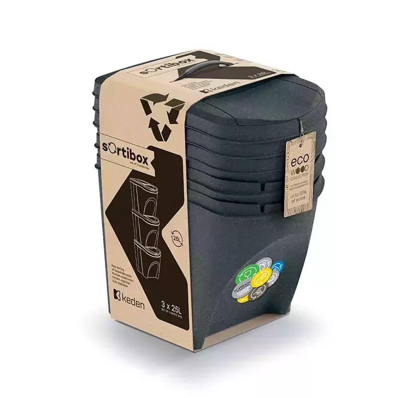PROSPERPLAST Mülltrennsystem SORTIBOX 3x25L, anthrazit Eco Wood