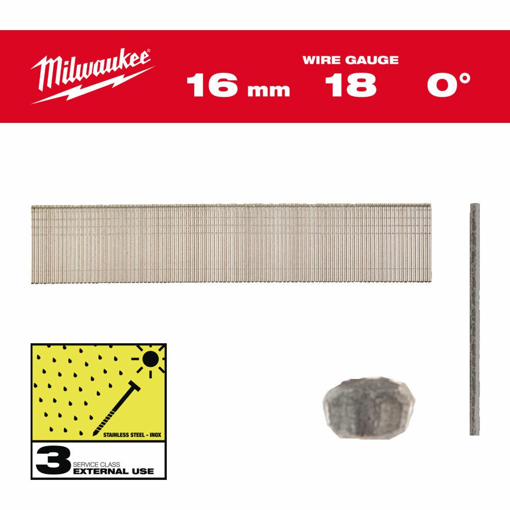 MILWAUKEE Nagelstifte INOX 18G 16mm 10000 Stück - Modell M18FN18GS