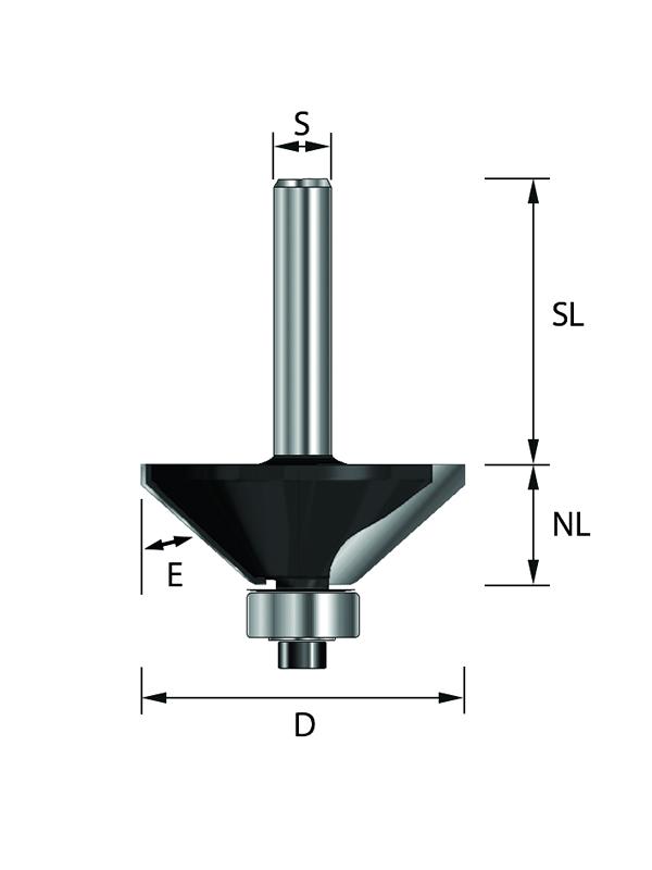 HW-Fasefräser 45° Z=2 A=28,6 mm mit Kugellager unten Umfangschneidend