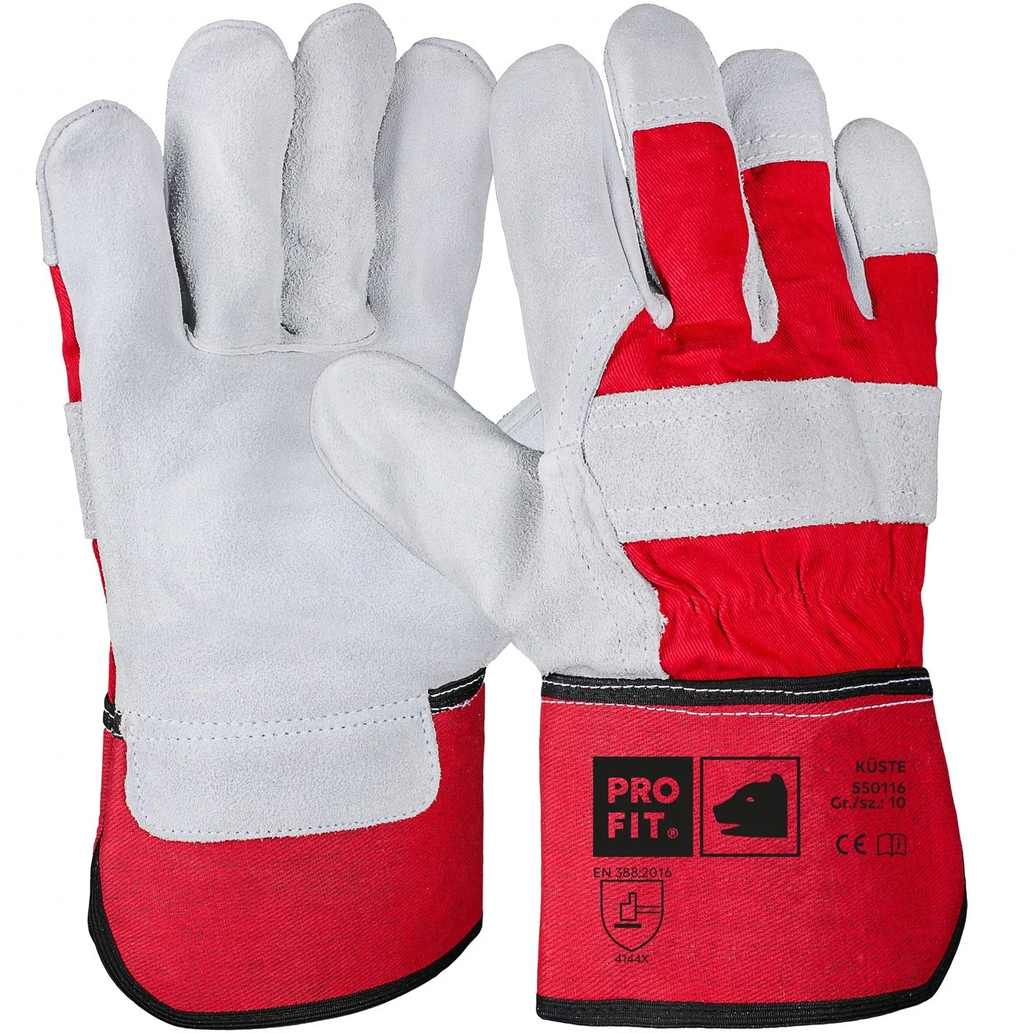 Rindspalt Leder Arbeitshandschuhe,"Küste", rot 11 (Packung à 12 Paar)