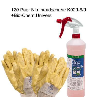 120 Paar Arbeitshandschuhe - K020 Größe 8/9 Nitril + Bio-Chem Univeralreiniger