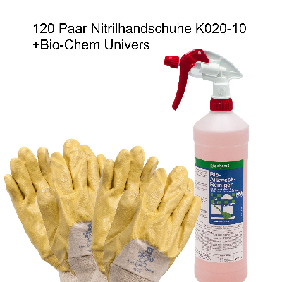 120 Paar Arbeitshandschuhe - K020 Größe 10 Nitril + Bio-Chem Univeralreiniger
