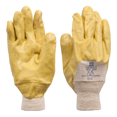 Arbeitshandschuhe - Schutzhandschuhe Nitril K020-3 gelb Größe L Mit langem Strickbund