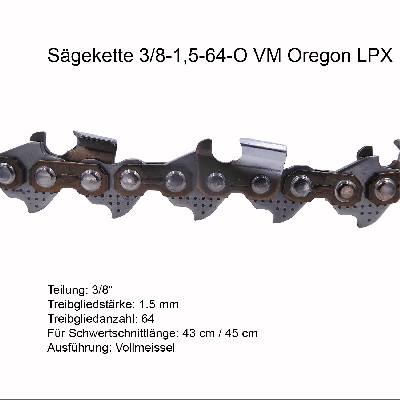 Oregon LPX Sägekette 3/8 1.5 mm 64 TG VM Ersatzkette