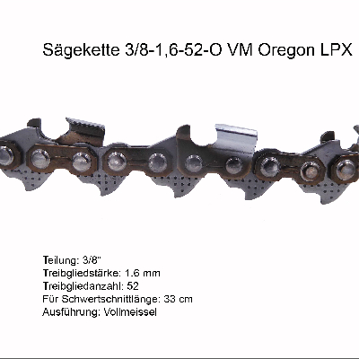 Oregon 75LPX Sägekette 3/8 1.6 mm 52 TG VM Ersatzkette