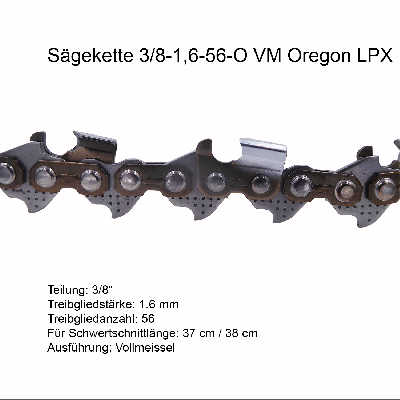 Oregon 75LPX Sägekette 3/8 1.6 mm 56 TG VM Ersatzkette