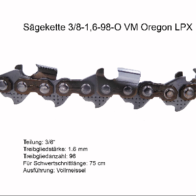 Oregon 75LPX Sägekette 3/8 1.6 mm 91 TG VM Ersatzkette