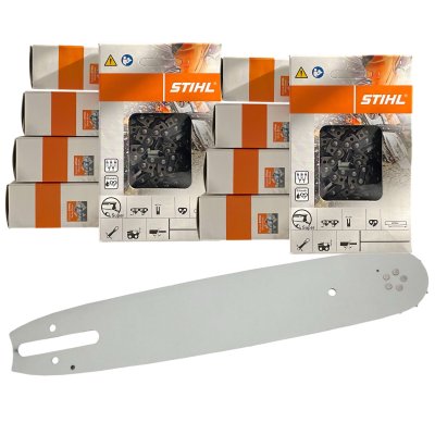 10 Stück Stihl Sägeketten (PM3) 3/8P 1.3 mm 50 + 2 Profi C Führungsschiene Typ 08 35cm