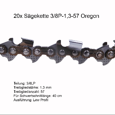 20 Stück Oregon Sägekette 3/8P 1.3 mm 57 TG Ersatzkette