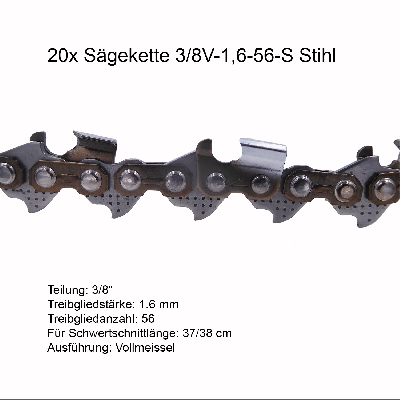 20 Stück Stihl RSC Sägekette 3/8 1.6 mm 56 TG Vollmeissel