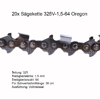 20 Stück Oregon Sägeketten 325 1.5 mm 72 TG Ersatzkette