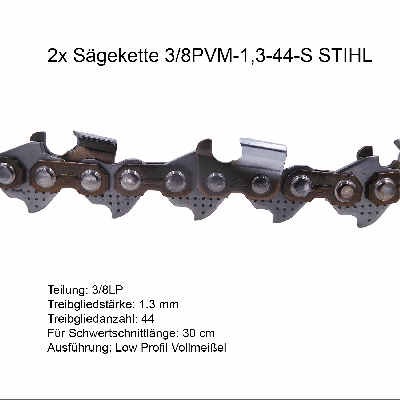 2 Stück Stihl Picco Super (PS) 3/8P 1.3mm 44 TG Sägekette Vollmeissel