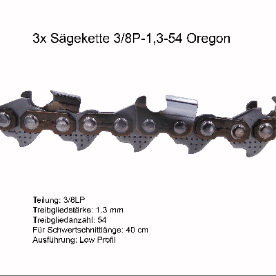 3 Stück Oregon Sägekette 3/8P 1.3 mm 54 TG Ersatzkette