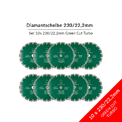 Set 10 Stück Diamantscheibe Green Cut Turbo Universal 230 mm für Beton Granit Klinker Stein