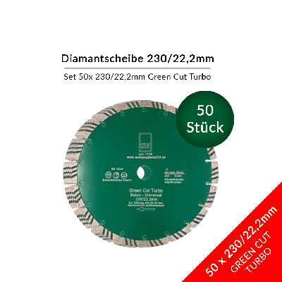 Set 50 Stück Diamantscheibe Green Cut Turbo Universal 230 mm