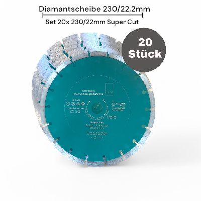 Set 20 Stück Diamantscheibe Super Cut 230/22,2 mm 20St für Beton Granit Klinker Stein