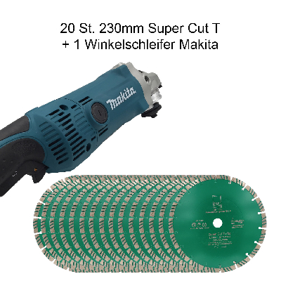 Set Makita Winkelschleifer GA9050R + 20 Stück Diamanttrennscheibe Green Cut Turbo 230 mm