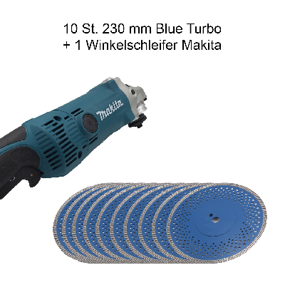 Set Makita Winkelschleifer GA9050R + 10 Stück Diamanttrennscheibe blue Turbi 230 mm