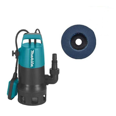 Makita Tauchpumpe-Schmutzwasser PF0410 plus 50 Stück Fächerscheiben Edelstahl 115mm Korn 60