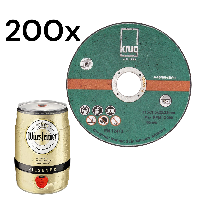Handwerkerpaket  200 St Trennscheiben Inox 115mm + 1 x Partydose 5L Warsteiner