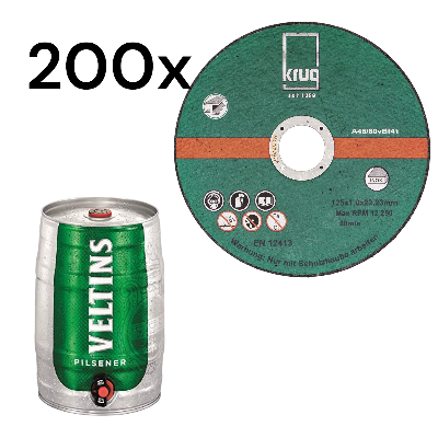 Handwerkerpaket  200 St Trennscheiben Inox 125mm + 1 x Partydose 5L Veltins