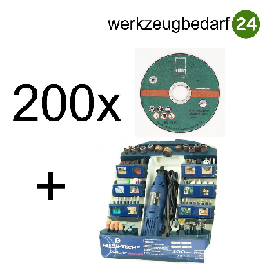 200 Stück Inox C Trennscheiben 125x1.0 mm + 1 x Falon-Tech Mini-Schleifer-Set MG01 300tlg.