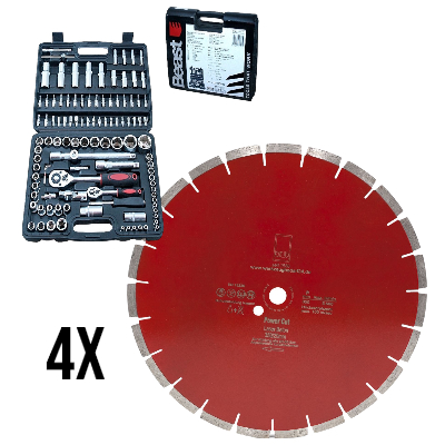 4 x D350-L1020 Power Cut +Allround Steckschlüsselsatz 108-teilig Set 1/2+1/4\" CRV 108