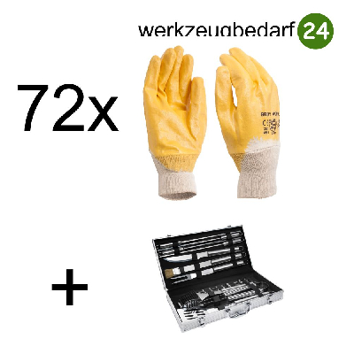 Set 72 Paar Nitril-Arbeitshandschuhe K020 Größe 10 plus Grillbesteck 18 tlg. 1 Set