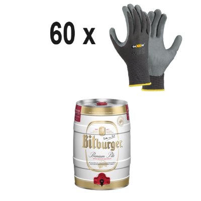 60 Paar Polyester-Handschuhe Nitril beschichtet K030- teXXor - 2430, Größe 10 plus 5L Partydose Bier