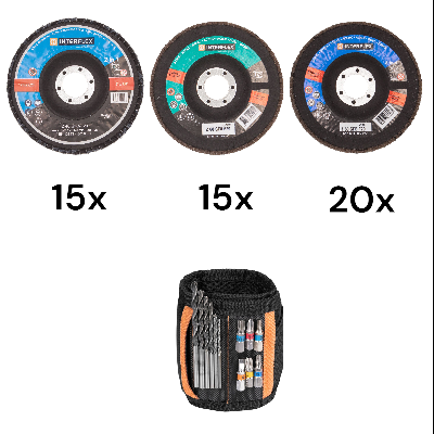 50 Stück Fächerscheiben besteht aus 15x125/40; 15x125/60; 20x125/80 plus Magnetisches Armband Werkze