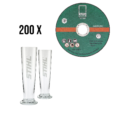 200 Stück Trennscheiben-Edelstahl Inox 125x1,0x22 + Biergläser 2er Set; je 0,3L
