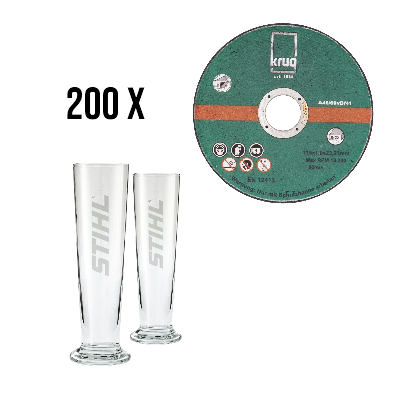 200 Stück Trennscheiben-Edelstahl Inox 115x1,0 + Biergläser 2er Set; je 0,3L