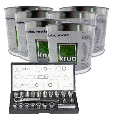 Set 6 x Krug Antischimmelfarbe Matt 0,75 Liter + 1 x Makita Durchgangs-Steckschlüssel-Set B-65604 21