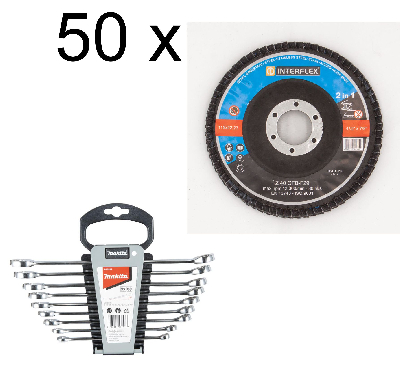 50 Stück Fächerscheiben 125/80 plus Makita Ring-Maulschlüssel-Set B-65539 9- teilig 1 ST