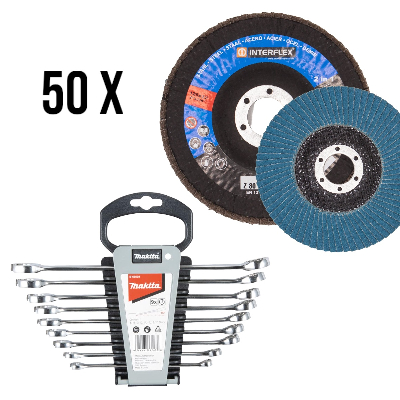 50 Stück Fächerscheiben 125/80 plus Makita Ring-Maulschlüssel-Set B-65539 9- teilig 1 ST