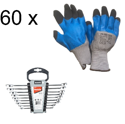 60x K033 Flex, Latexschaum mit Textilbundchen, blau mit grauen Handrücken Gr. 9 plus Makita Ring-Mau