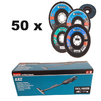 Makita DCL182ZB Akku-Staubsauger + 50 Fächerschleifscheiben 125 Korn 40