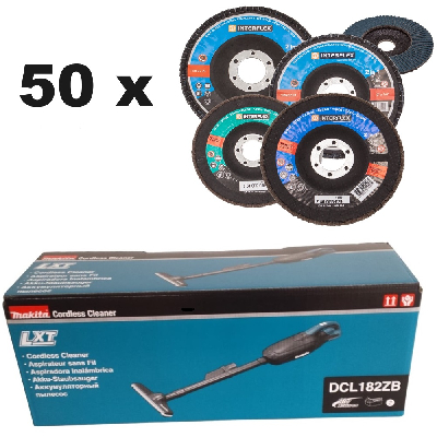 Makita DCL182ZB Akku-Staubsauger + 50 Fächerschleifscheiben 125 Korn 60