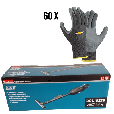 Makita DCL182ZB Akku-Staubsauger + 60 Stck. K030 Polyester-Handschuhe Gr. 9