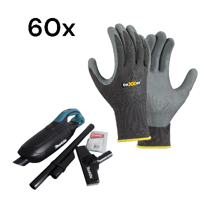 Makita DCL182ZB Akku-Staubsauger + 60 Stck. K030 Polyester-Handschuhe Gr. 10