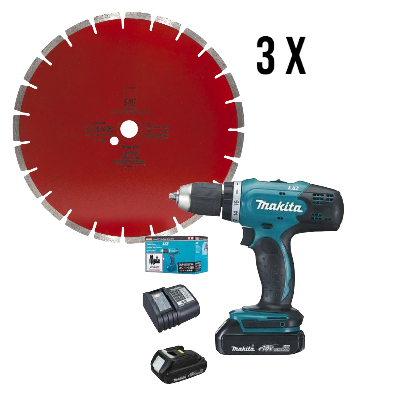 Set 1 x Makita DDF453SYX4 Akku-Bohrschrauber 2x Li-ion 18V/1,5 Ah + 3 x Diamantscheibe Power Cut Bet