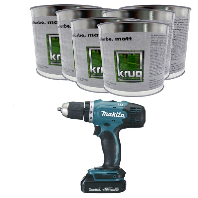 Set 6 x Krug Antischimmelfarbe Matt 0,75 Liter + 1 x Makita DDF453SYX4 Akku-Bohrschrauber 2x Li-ion