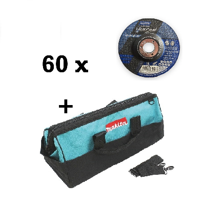 Set 60 Stück Schruppscheiben 125x6.0 mm + 1x Makita Werkzeug-Tasche 831303-9