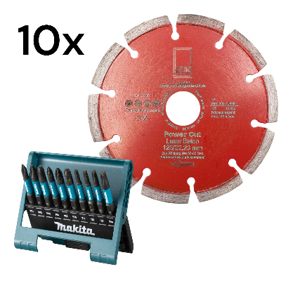 Makita Bit-Box E-12011 + 10x Diamantscheibe Power Cut 125 mm für Beton Granit Klinker Stein