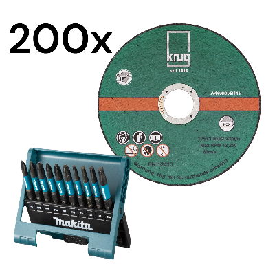 Set Makita Bit-Box E-12011 + 200 x Trennscheiben Inox 125x1.0
