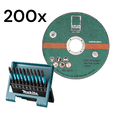 Set Makita Bit-Box E-12011 + 200 x Trennscheiben Inox 115x1.0
