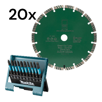 Makita Bit-Box E-12011 + 20x Diamantscheibe Green Cut Turbo 230 mm für Beton Granit Klinker Stein