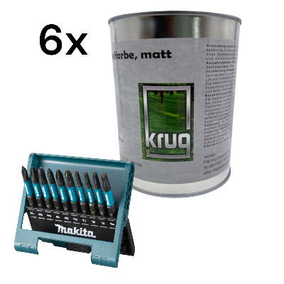 1x Makita Bit-Box E-12011 + 6 x Krug Antischimmelfarbe Matt 0,75 Liter